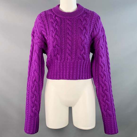 AMI by ALEXANDRE MATTIUSSI Purple Wool Cable Knit Crew Neck Sweater - Picture 1 of 8